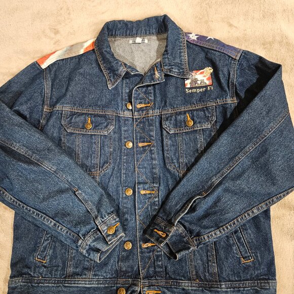 The Bradford Exchange Men's USMC Jean Jacket M Semper Eagle Flag Wearable Art - Picture 2 of 3